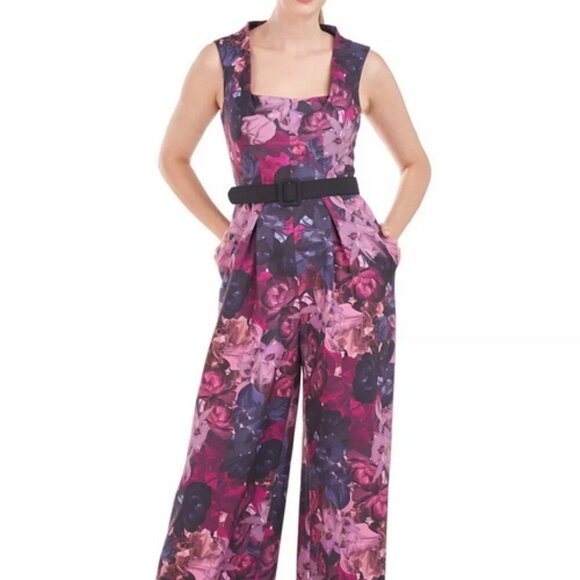 Kay Unger Vivica Boysenberry Multi Floral Jumpsuit *Less Belt*